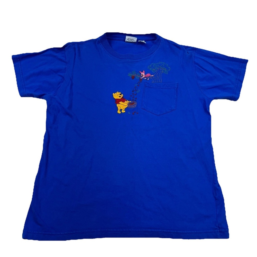 Vintage Disney Shirt Women Large Blue Tee Winnie The Pooh 90s Y2K 2000s Pocket